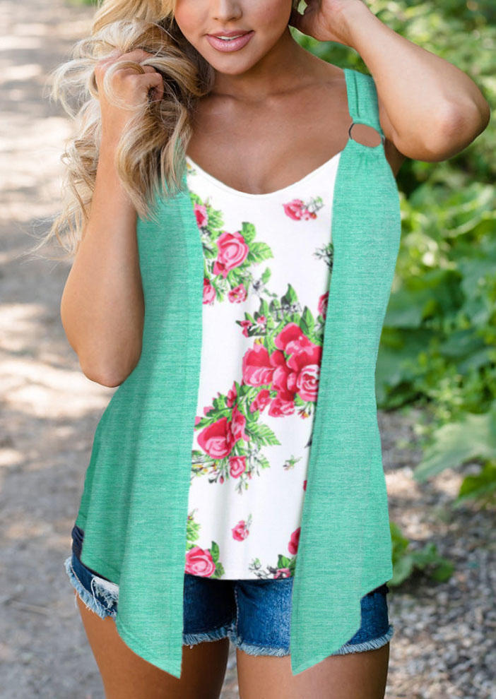 

Floral Fake Two-Piece Tank - Light Green, SCM014454