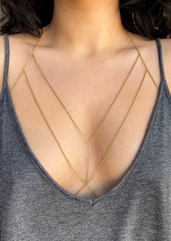 

Criss-Cross Dual-Layered Body Chain, Gold, SCM014507