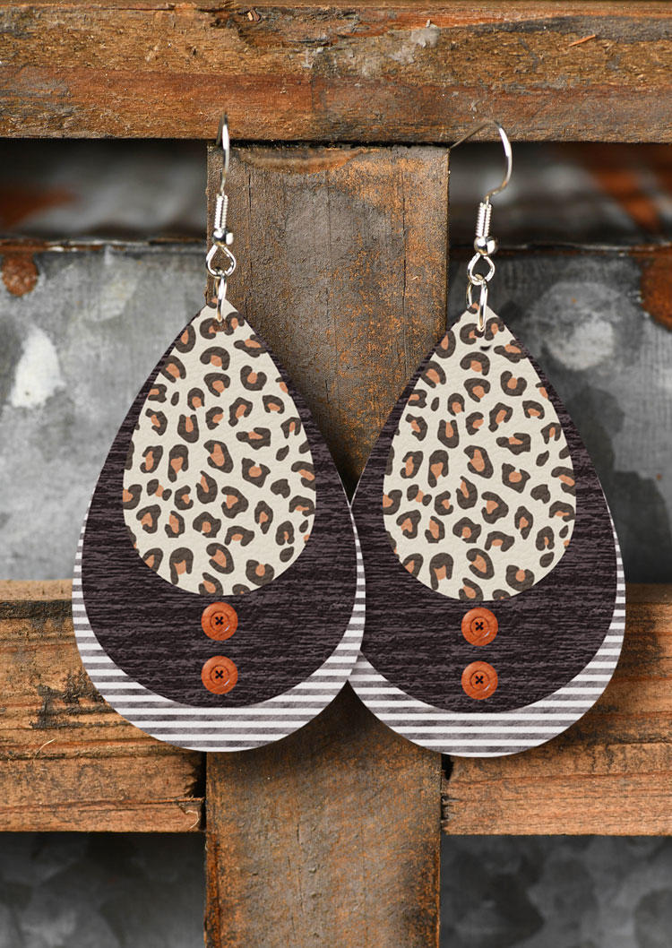 

Leopard Striped Button Earrings, Multicolor, SCM014508
