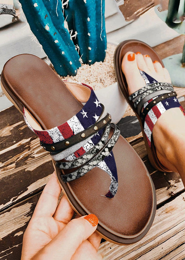 

American Flag Flip Flops Flat Slippers, Multicolor, SCM014594