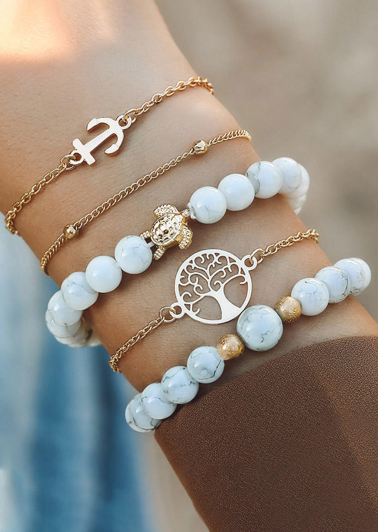 

5Pcs Anchor Turtle Tree Of Life Beading Bracelet, Gold, SCM014625