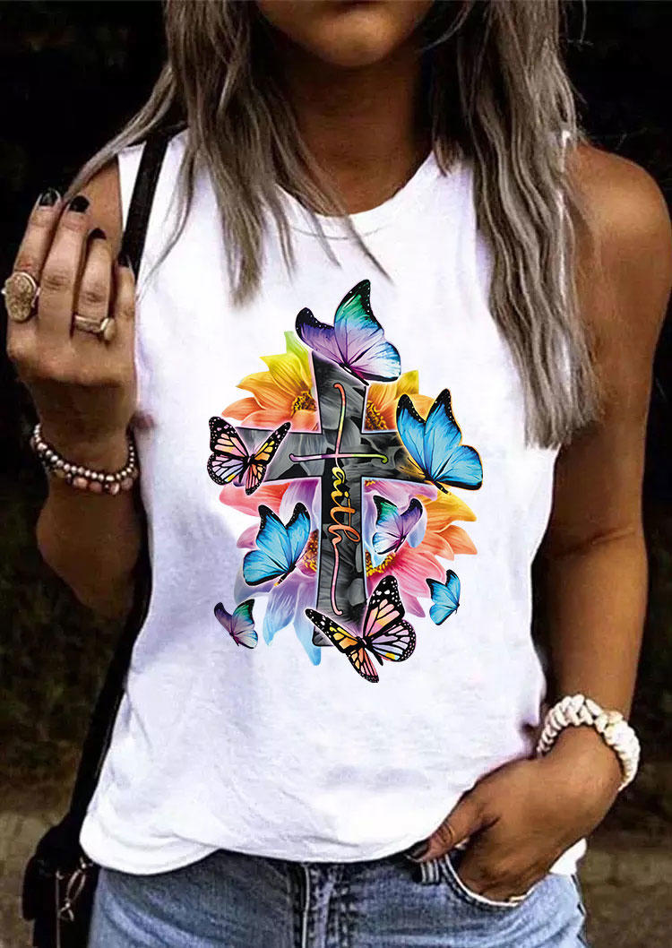 

Faith Floral Butterfly Cross Tank - White, SCM014794