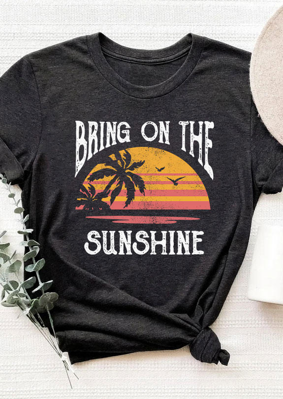 

Bring On The Sunshine Coconut Tree T-Shirt Tee - Dark Grey, Gray, SCM015090