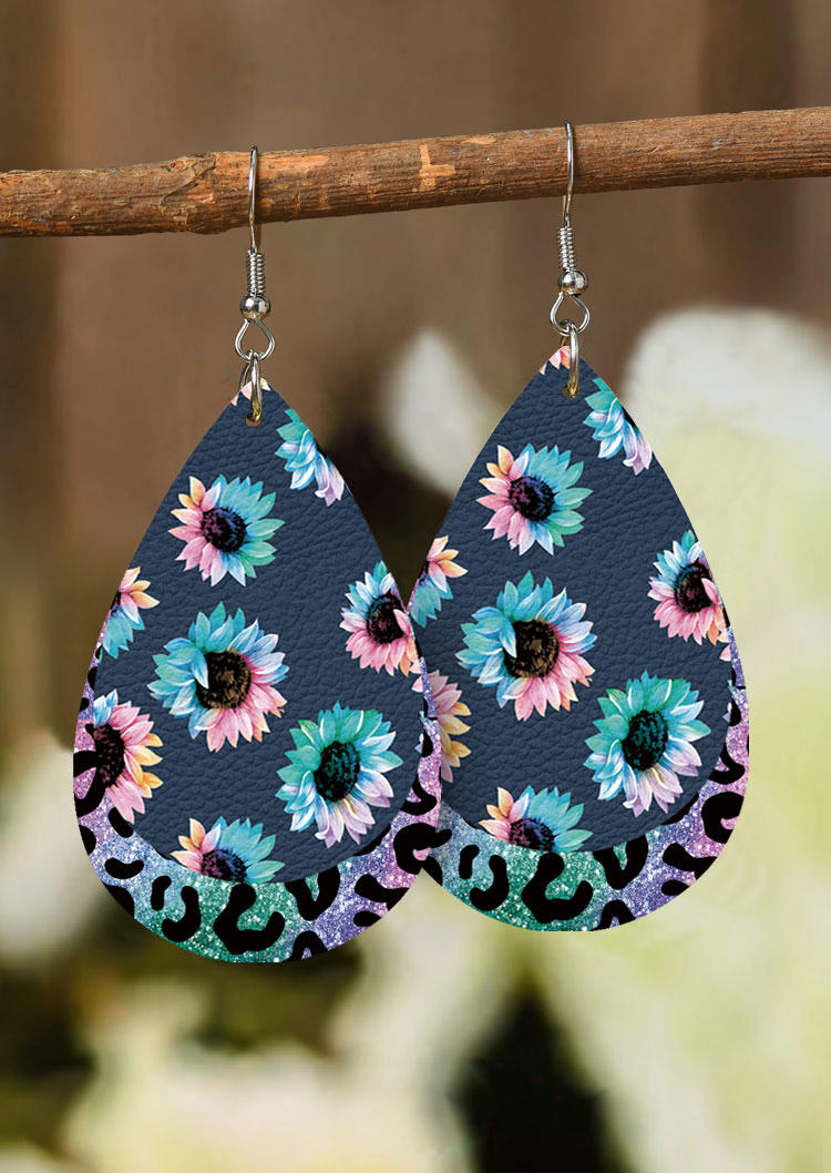 

Leopard Sunflower Water Drop Earrings, Multicolor, SCM013290