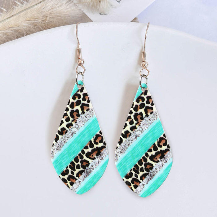 Leopard Color Block Glitter Water Drop Earrings