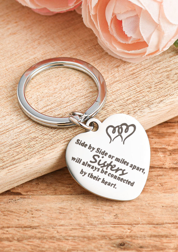 

Side By Side Or Miles Apart Sisters Will Always Be Connected By Their Heart Keychain, Silver, SCM014624