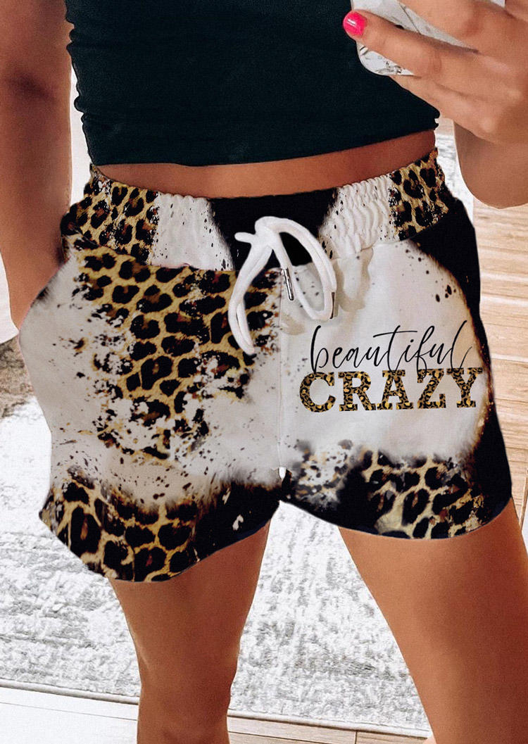 

Beautiful Crazy Leopard Tie Dye Drawstring Pocket Shorts, Multicolor, SCM014833
