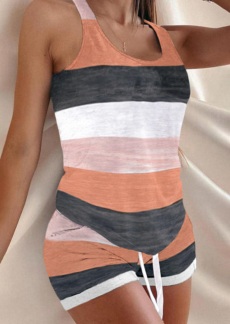 Color Block Racerback Tank And Shorts Pajamas Set