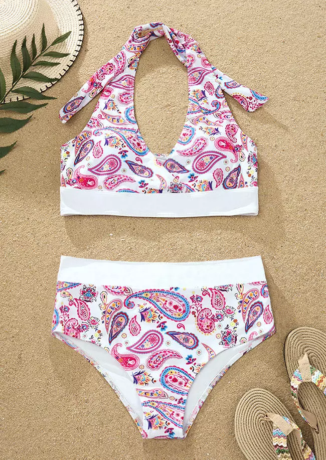 Paisley Halter Tie Backless Bikini Set Bellelily