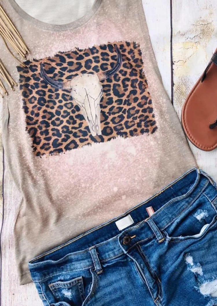 

Leopard Steer Skull Bleached Tank, Multicolor, SCM014951