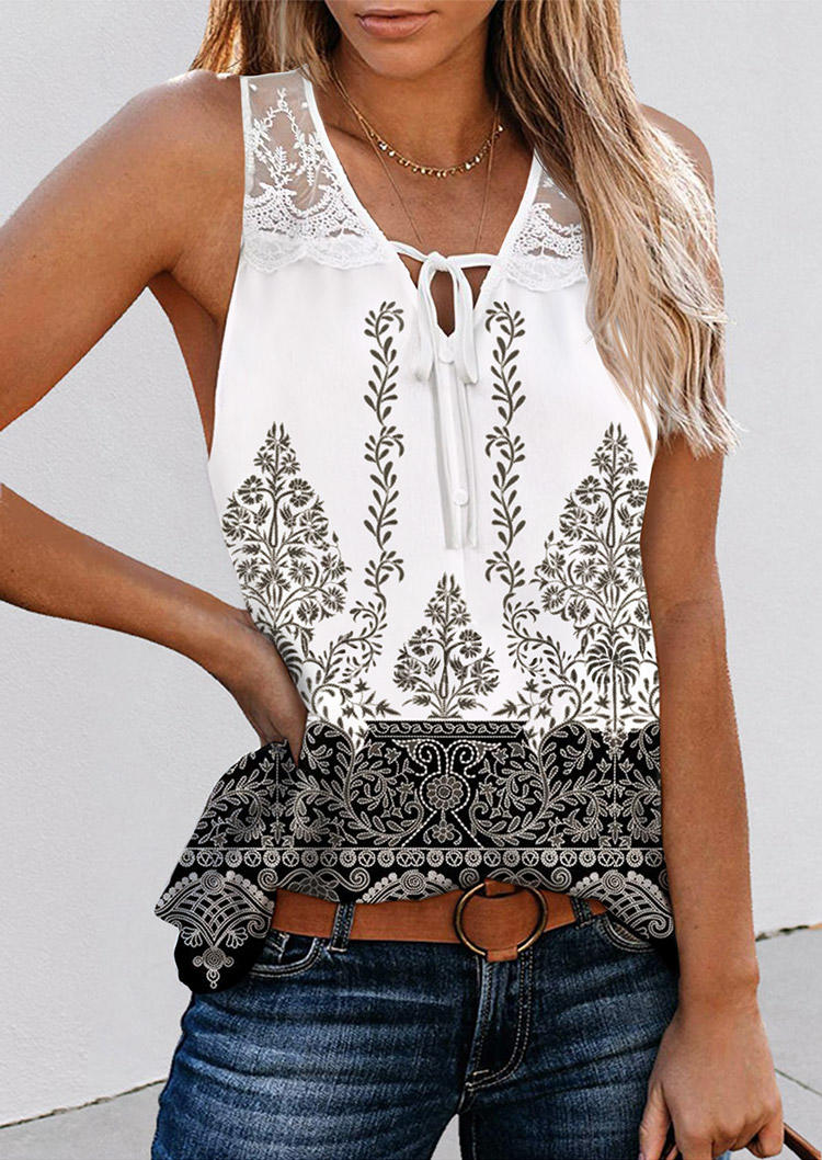

Floral Lace Splicing Tie Ethnic Style Tank, Multicolor, SCM015044