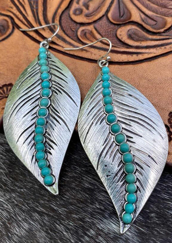 

Turquoise Leaf Vintage Earrings, Silver, SCM014912