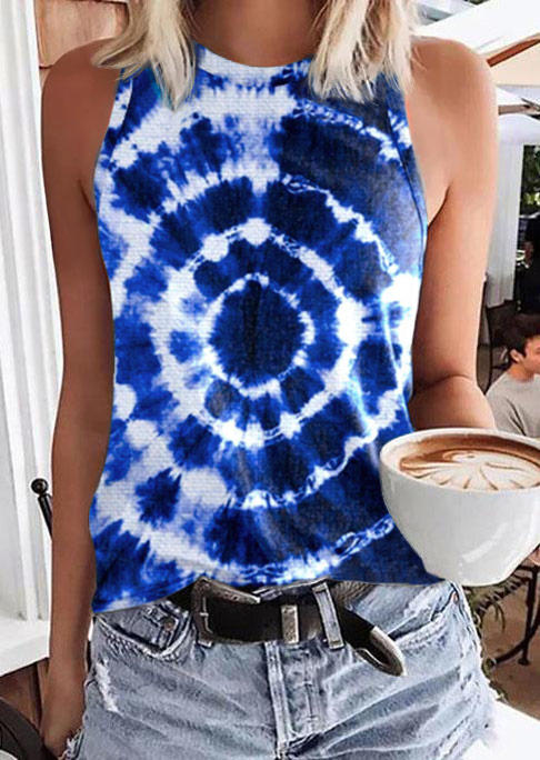 

Tie Dye Round Casual O-Neck Tank, Multicolor, SCM014941