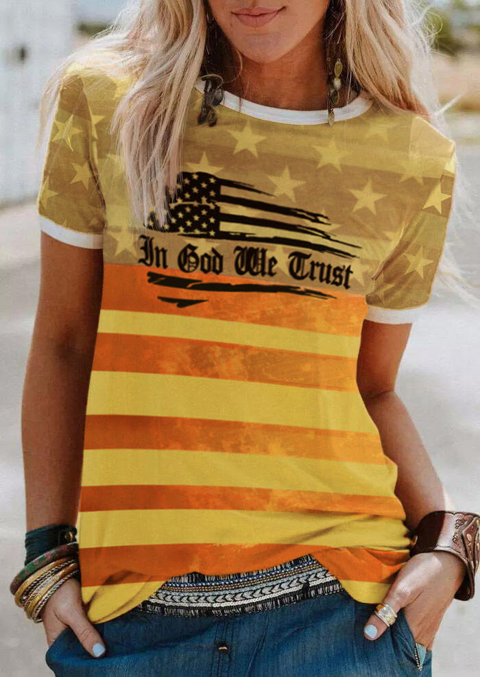 

In God We Trust American Flag Star Striped T-Shirt Tee, Multicolor, SCM014949