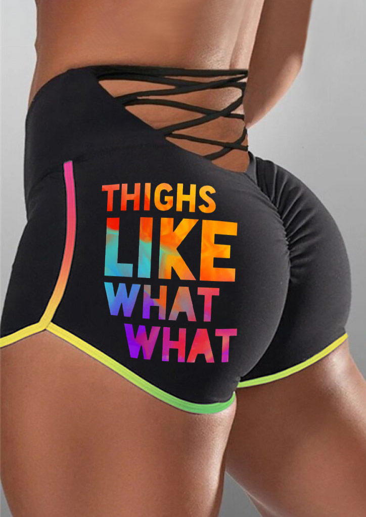 

Thighs Like What What Criss-Cross Activewear Shorts - Black, SCM015165