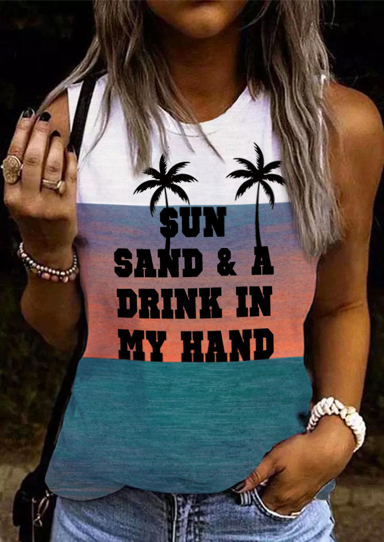 

Sun Sand & A Drink In My Hand Color Block Tank, Multicolor, SCM015224