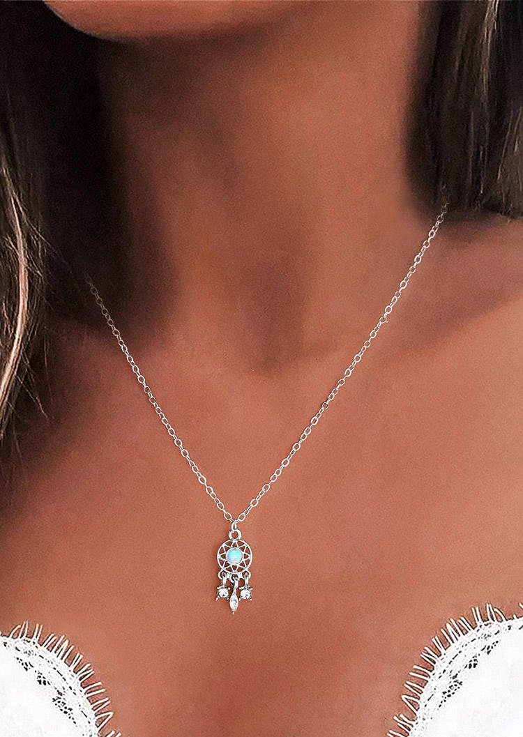 

Dreamcatcher Moonstone Rhinestone Pendent Necklace, Silver, SCM014327