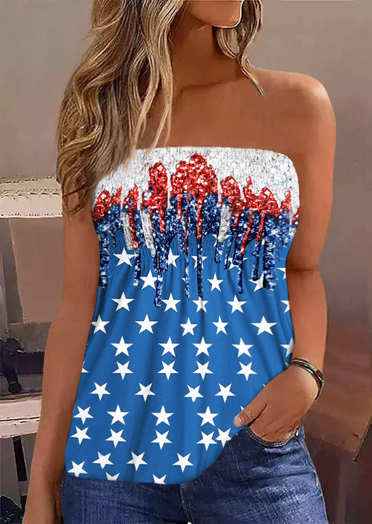 

American Flag Smocked Strapless Bandeau Tank, Multicolor, SCM014785