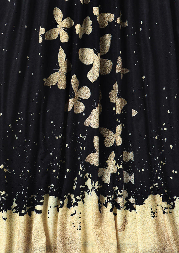 Glitter Butterfly Ruffled Spaghetti Strap Mini Dress - Black