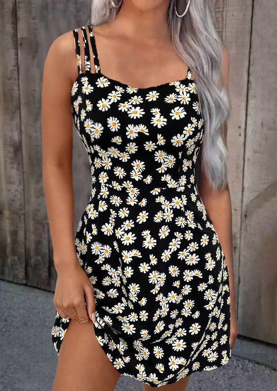 

Daisy Hollow Out Zippers Sleeveless Mini Dress - Black, SCM014972