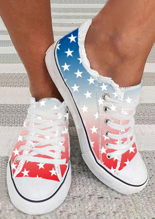 

Star Gradient Frayed Lace Up Flat Sneakers, Multicolor, SCM015071