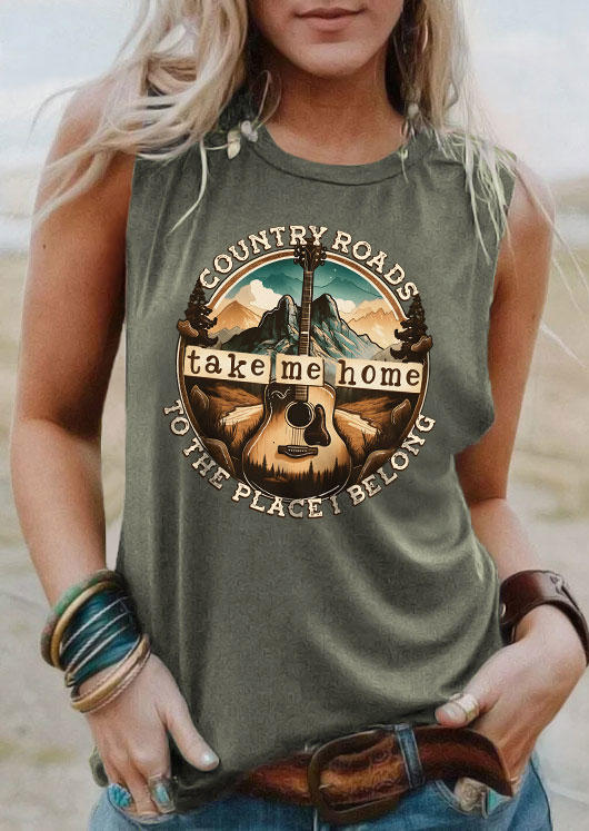 

Country Roads Take Me Home To The Place I Belong Tank - Army Green, SCM015114