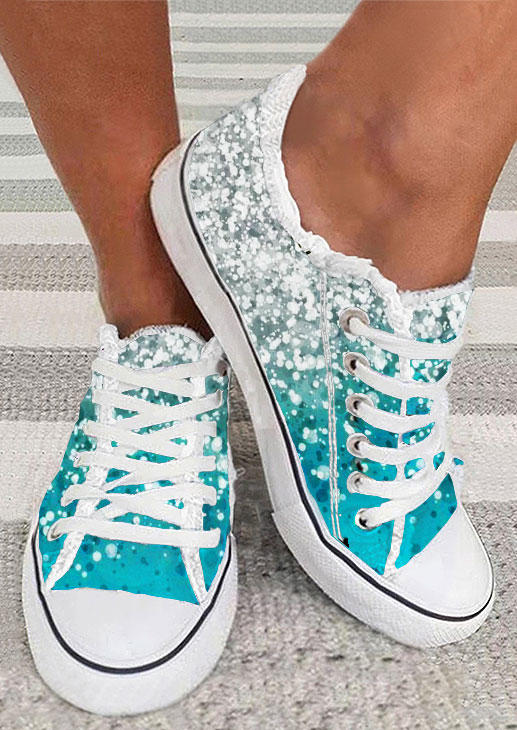 

Glitter Gradient Lace Up Round Toe Flat Sneakers - Blue, SCM013912