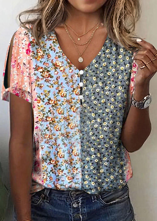 Ditsy Floral Button Hollow Out Blouse