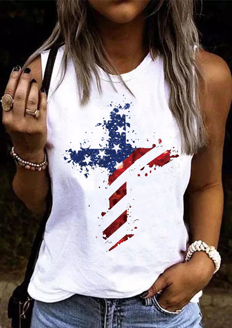 

American Flag Cross Tank - White, SCM015243
