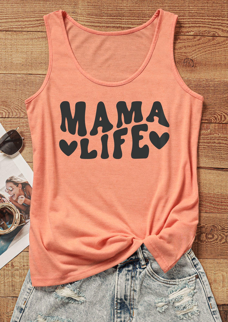 Mama Life Heart O-Neck Tank - Orange