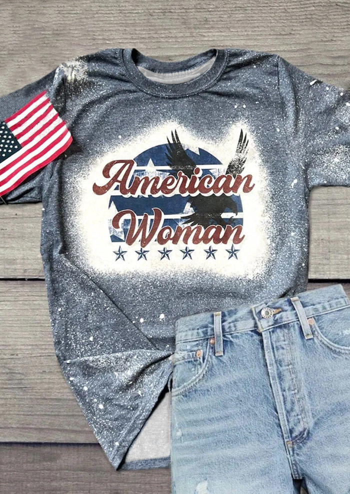 

American Woman Eagle Bleached T-Shirt Tee - Dark Grey, Gray, SCM015288