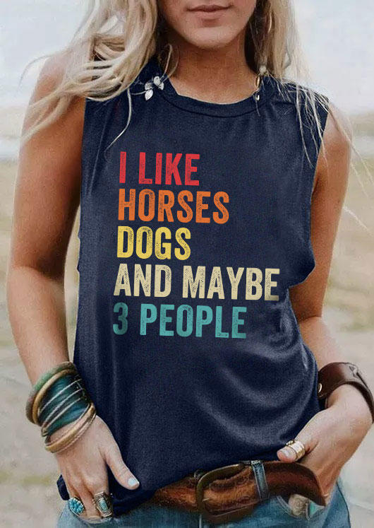 

I Like Horses Dogs And Maybe 3 People Tank - Navy Blue, SCM015312