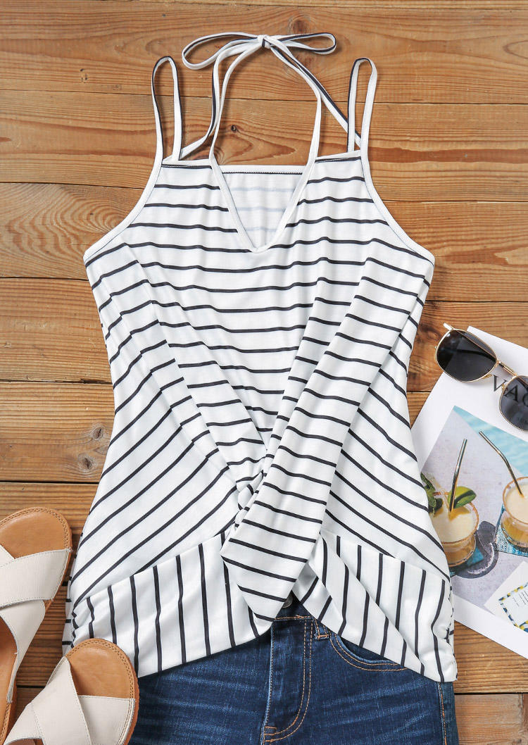 Striped Twist Hollow Out V-Neck Camisole