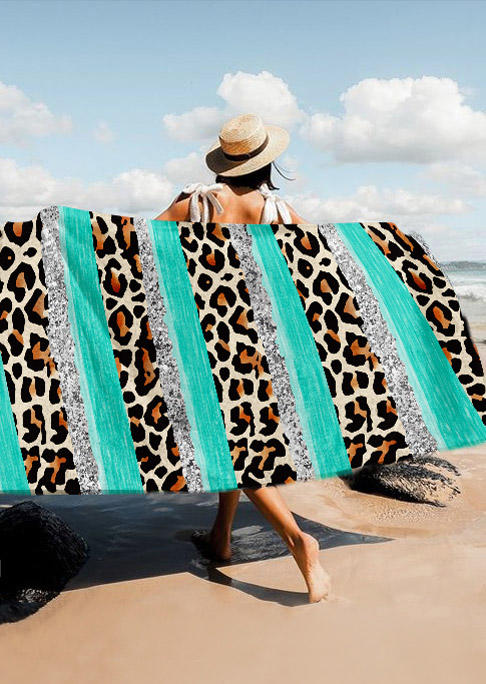 

Leopard Glitter Striped Beach Blanket, Multicolor, SCM015140