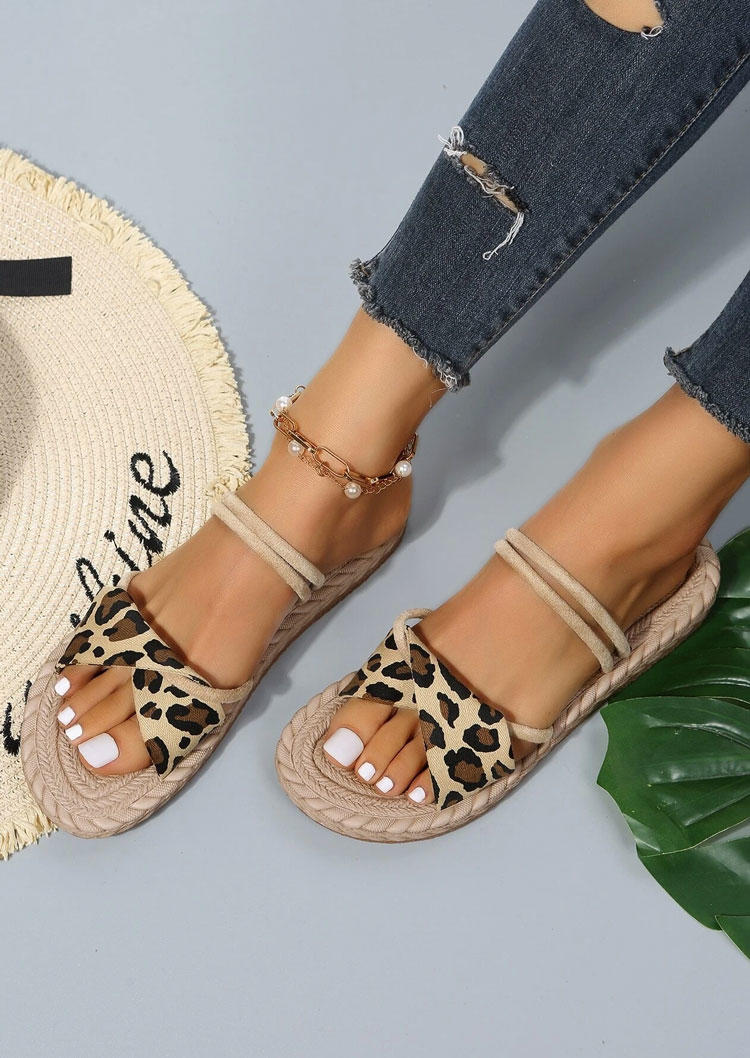 Leopard Twist Open Toe Outdoor Flat Sandals