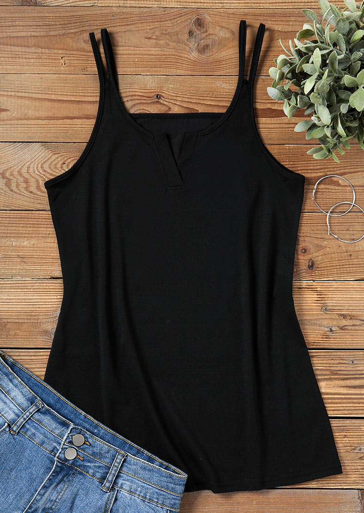 Hollow Out Notched Collar Camisole - Black