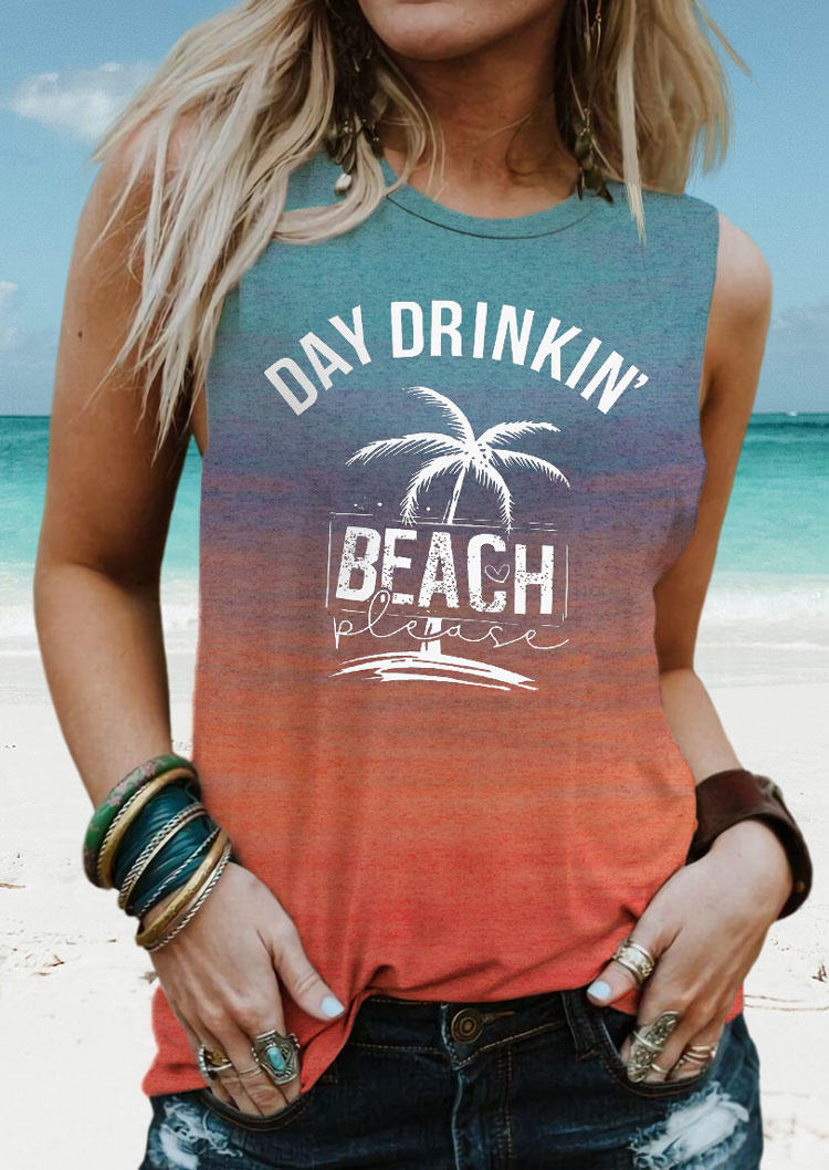 

Day Drinkin' Beach Please Gradient Coconut Tree Tank, Multicolor, SCM015409