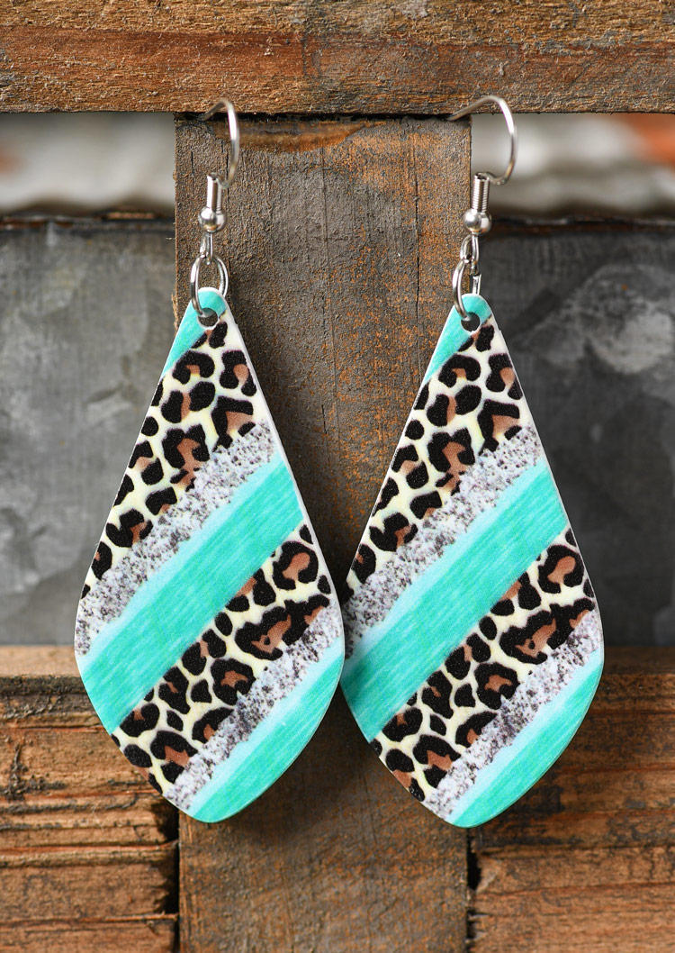 

Leopard Color Block Glitter Water Drop Earrings, Multicolor, SCM014589