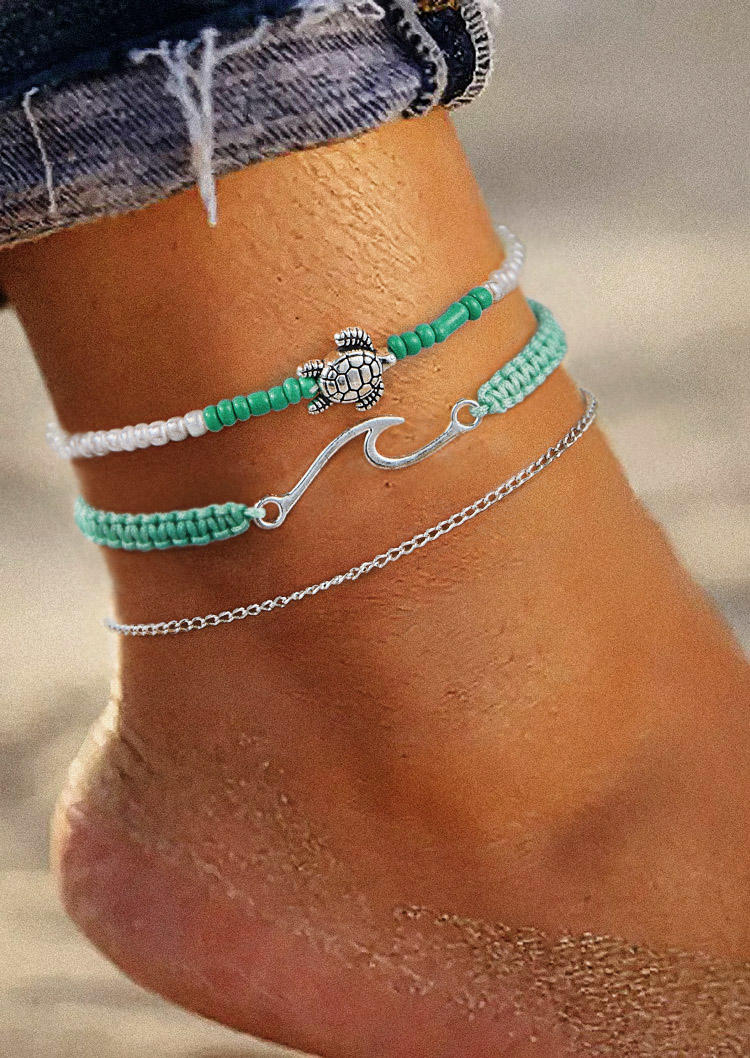 

3Pcs Beading Turtle Braided Bohemian Anklet Set, Multicolor, SCM014680