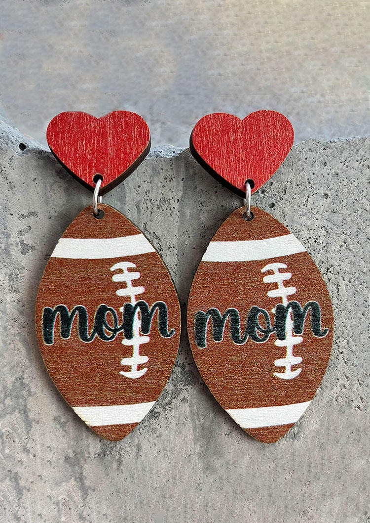 

Mom Football Heart Drop Earrings, Brown, SCM014914