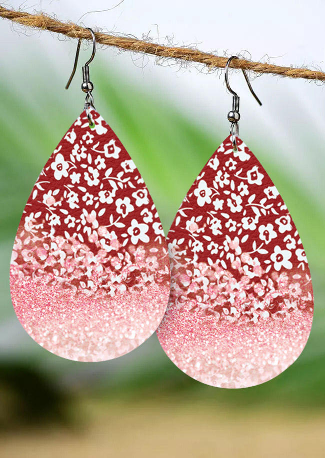 

Ditsy Floral Glitter Water Drop Earrings, Red, SCM015137