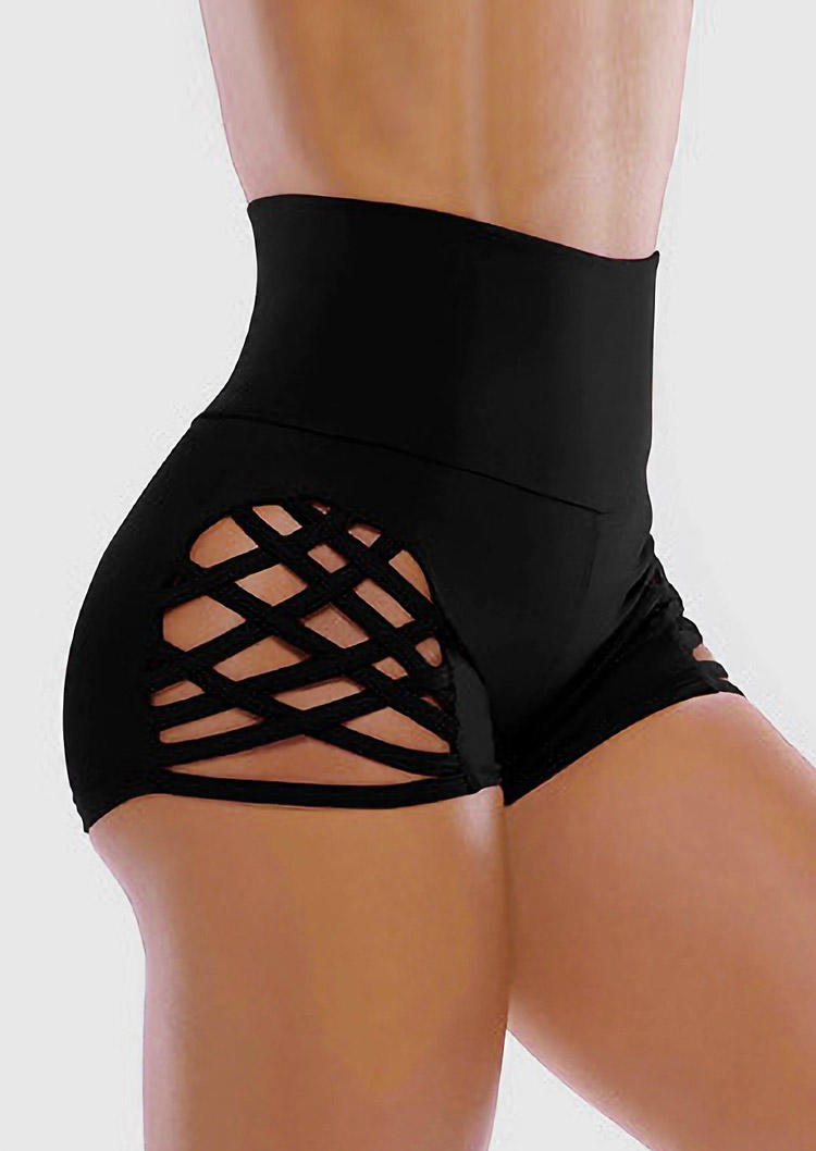 

Criss-Cross High Waist Activewear Shorts - Black, SCM015279
