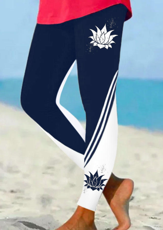 

Lotus Striped Activewear Leggings - Navy Blue, SCM015083