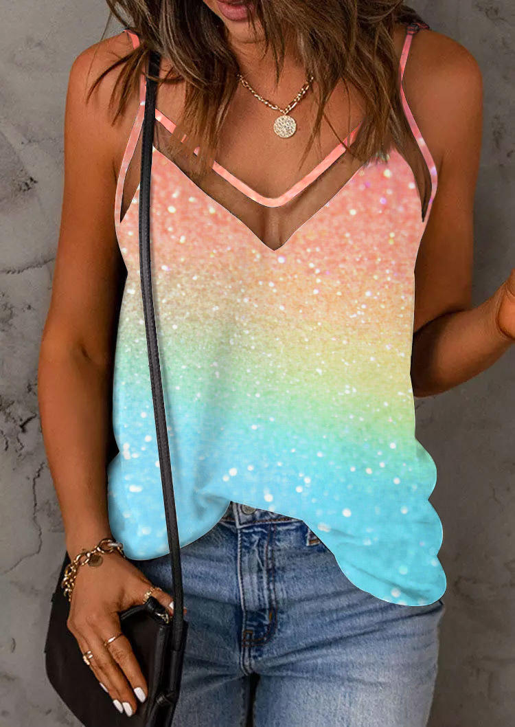 

Gradient Glitter Mesh Camisole, Multicolor, SCM015468