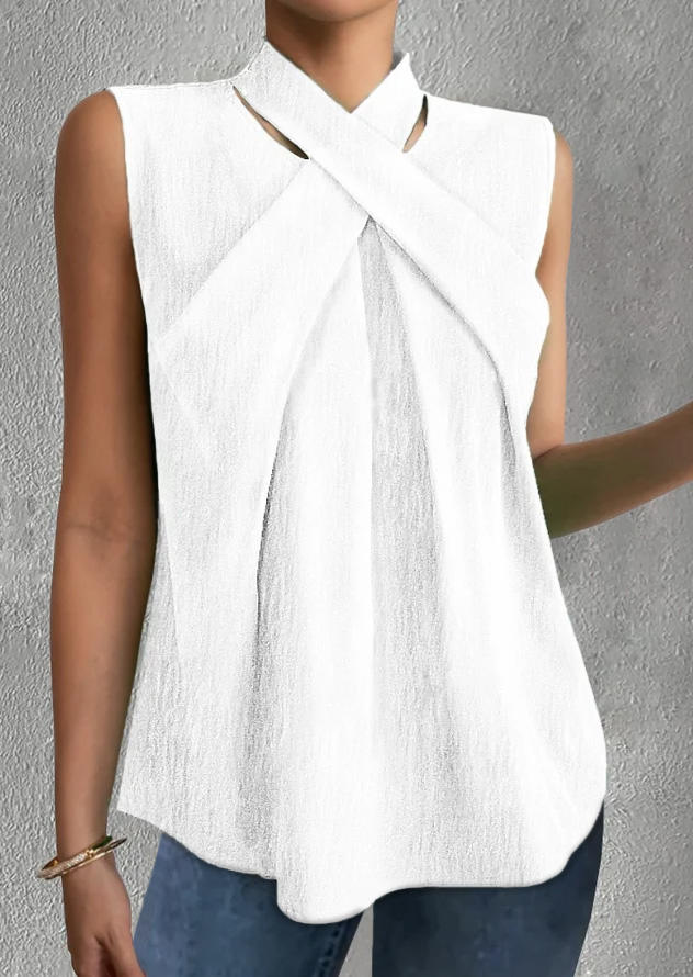 

Criss-Cross Hollow Out Tank - White, SCM015480