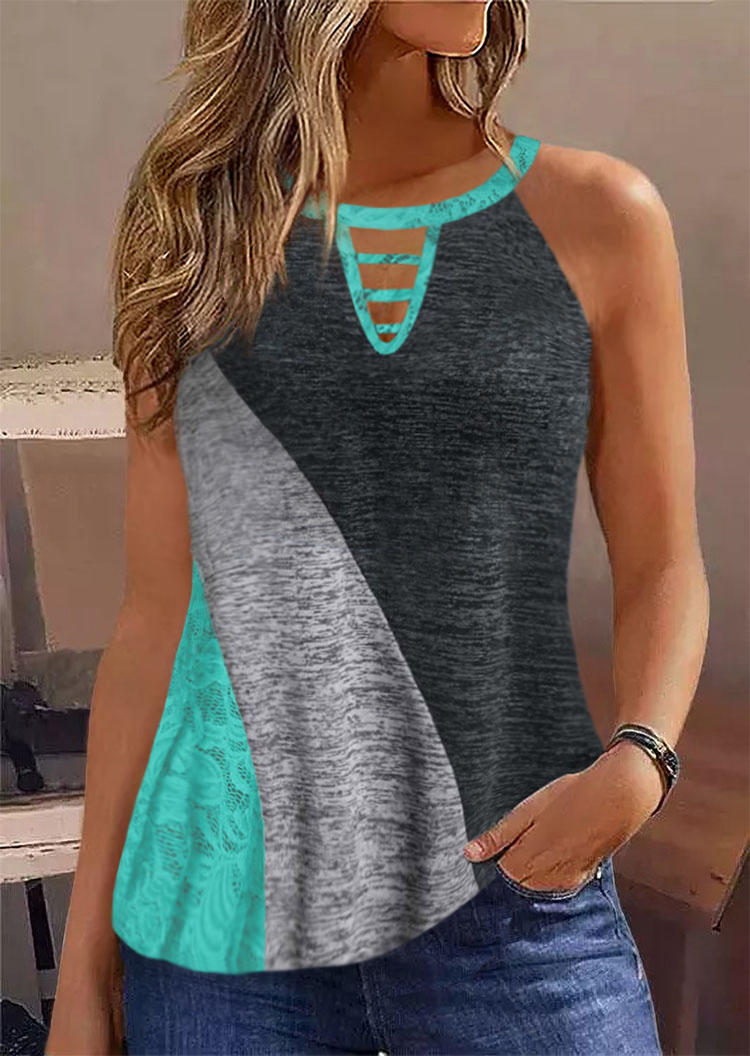 Color Block Lace Splicing Hollow Out Halter Tank