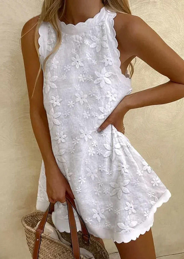 

Dotted Swiss Sleeveless Mini Dress - White, SCM015384