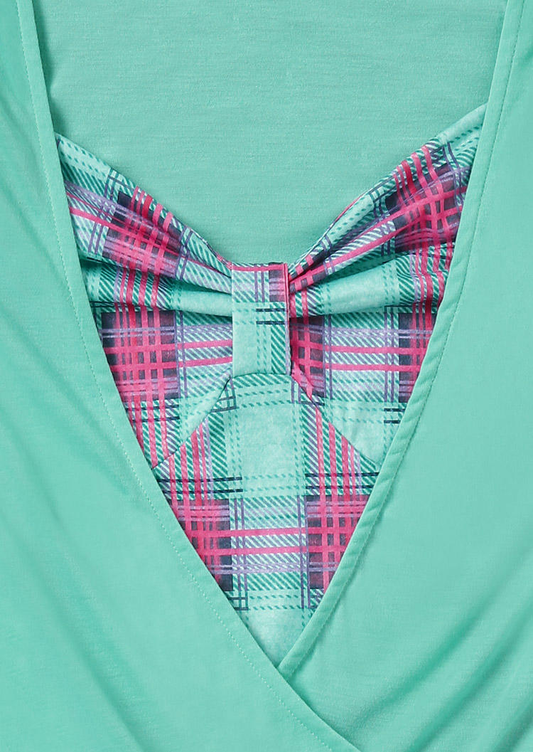 Plaid Criss-Cross Fake Two-Piece Tank - Sky Blue