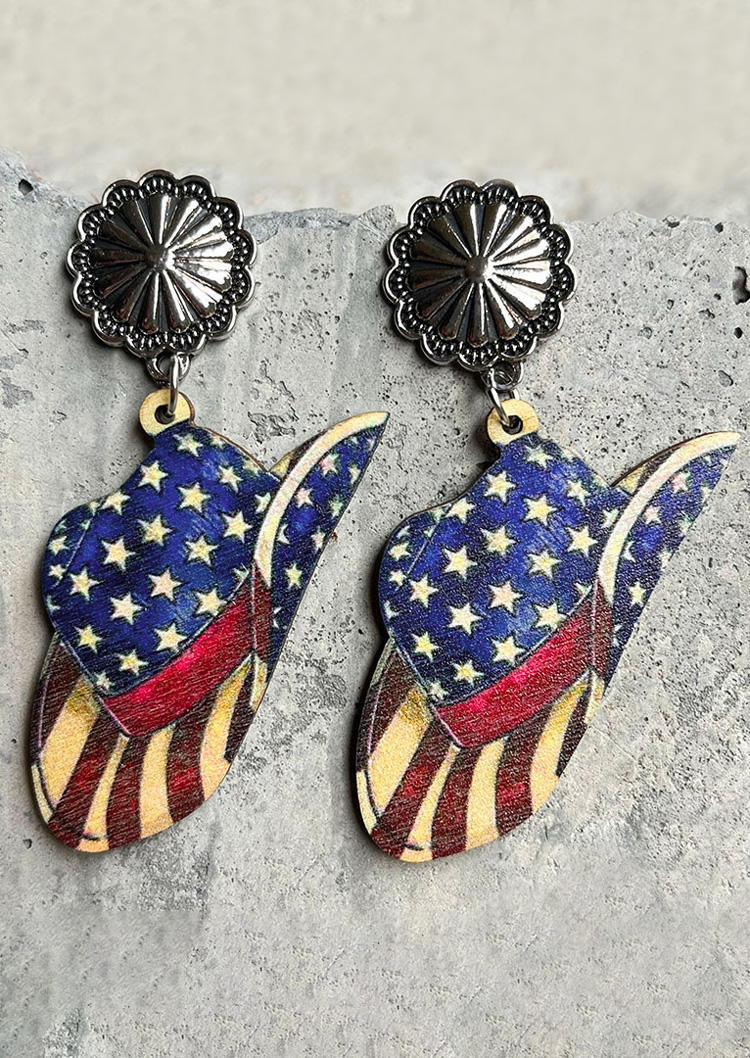 

Floral American Flag Cowboy Hat Earrings, Multicolor, SCM015139