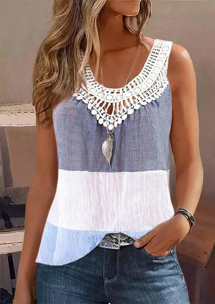 

Lace Splicing Color Block Ruffled Pom Pom Tank, Multicolor, SCM015241